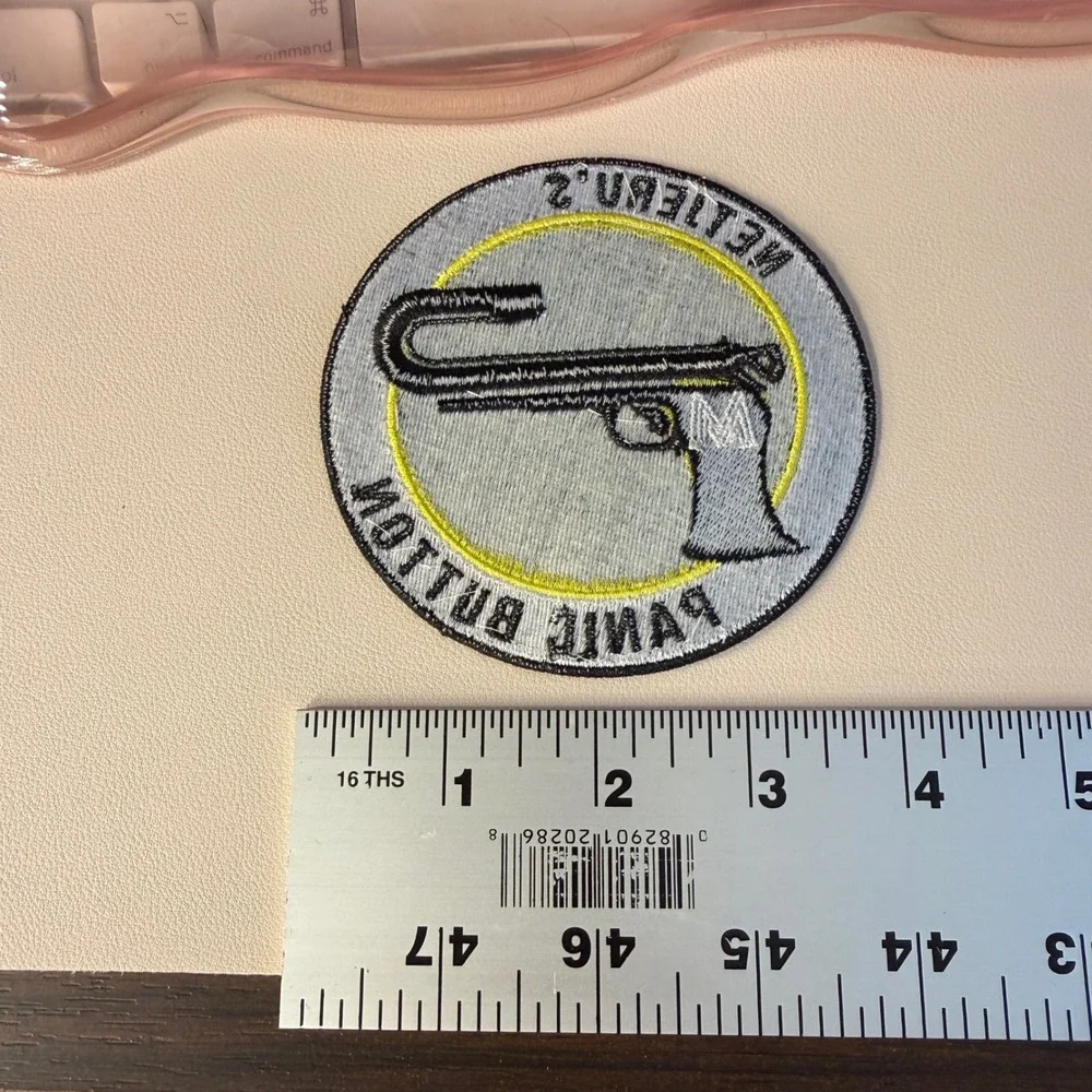 Netjerus Panic Button Patch Embroidered Gun M Symbol Round Yellow